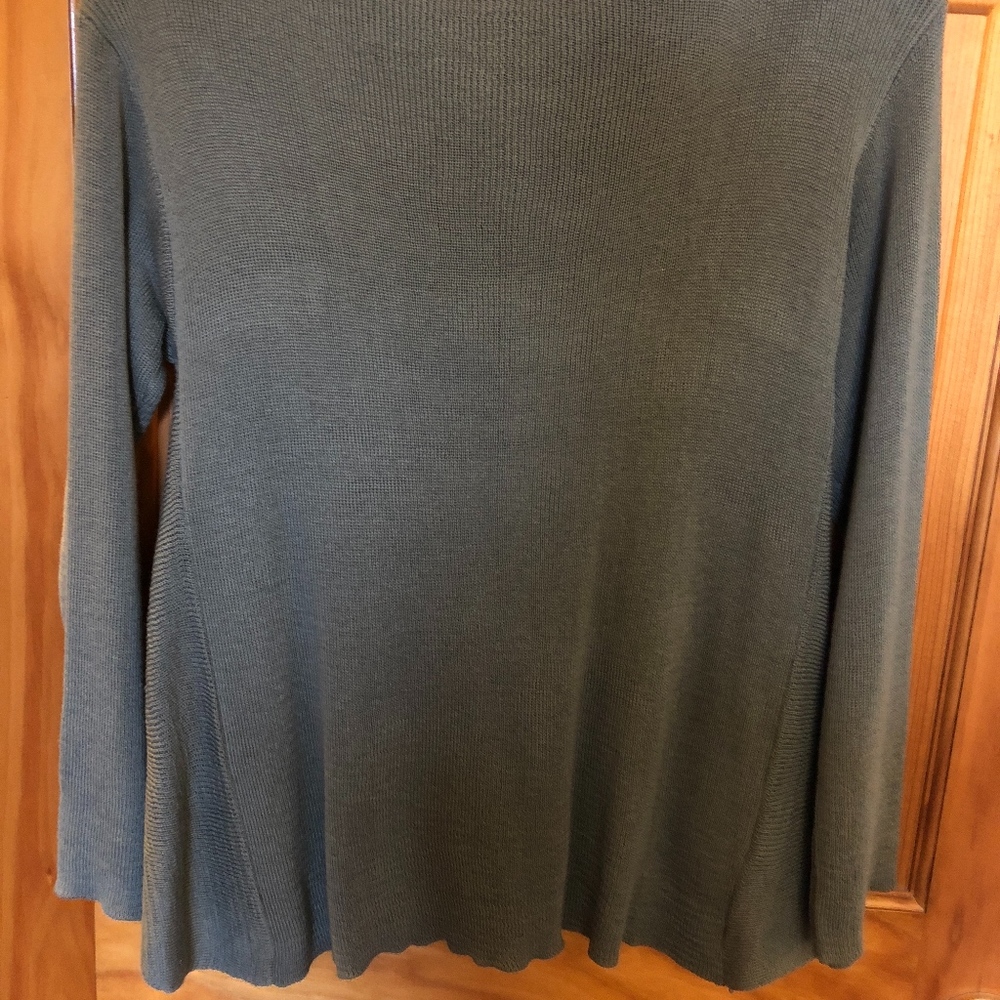 teal green open back tied sweater